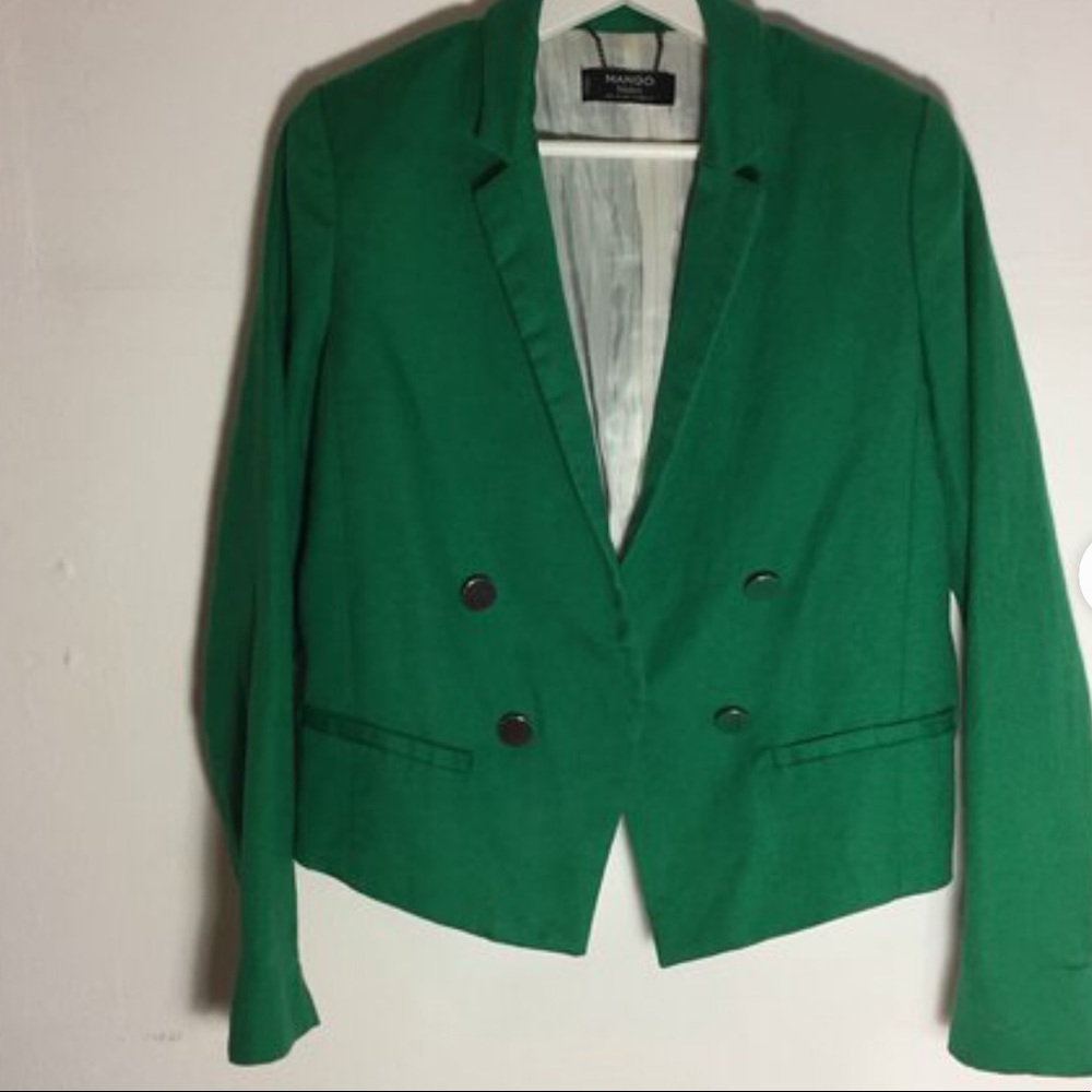 Mango Suit Green Blazer Jacket Women Cotton Linen… - image 4